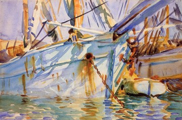 Dockscape Painting - In a Levantine Port boat John Singer Sargent